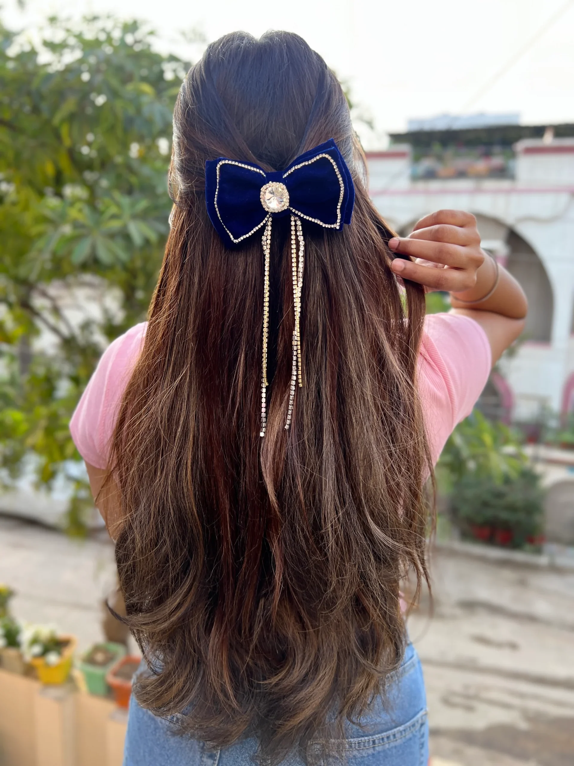 Navy Blue Serene Velvet Adorn Bow Clip